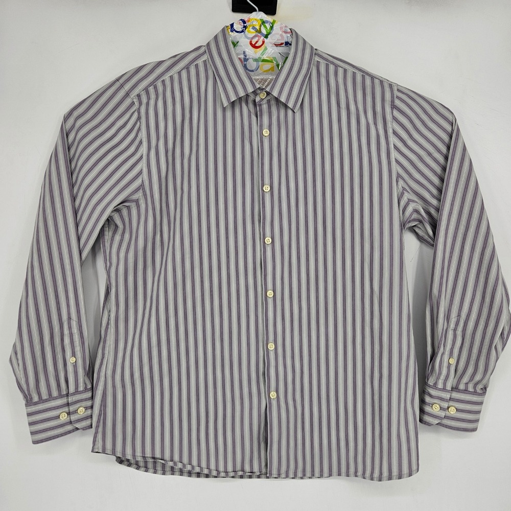 Theory Shirt Mens Extra Large Button Up Casual Long Sleeve Striped Gray White